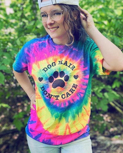 Dog Hair Don't Care Neon Rainbow Tie Dye Tee - Pawz