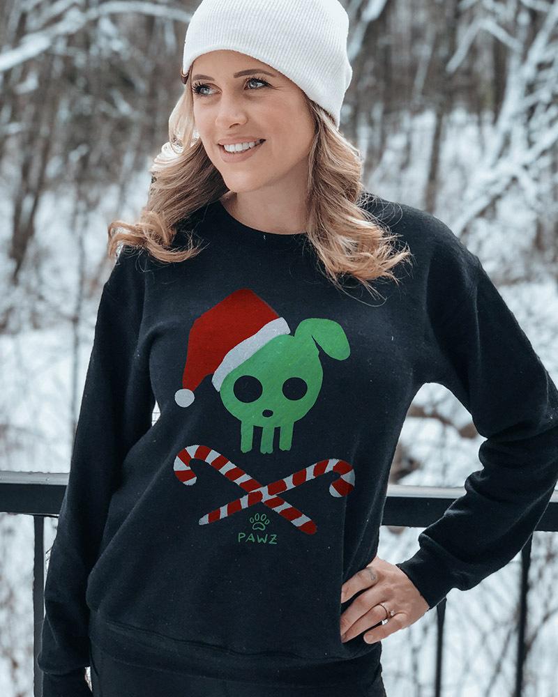 Pawz Holiday Skull & Bones Front Print Crewneck - Pawz