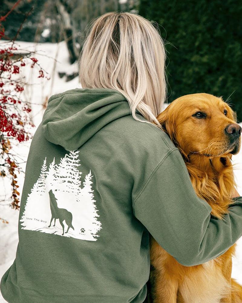 Hooded Olive Wolf Forest White Print - Pawz