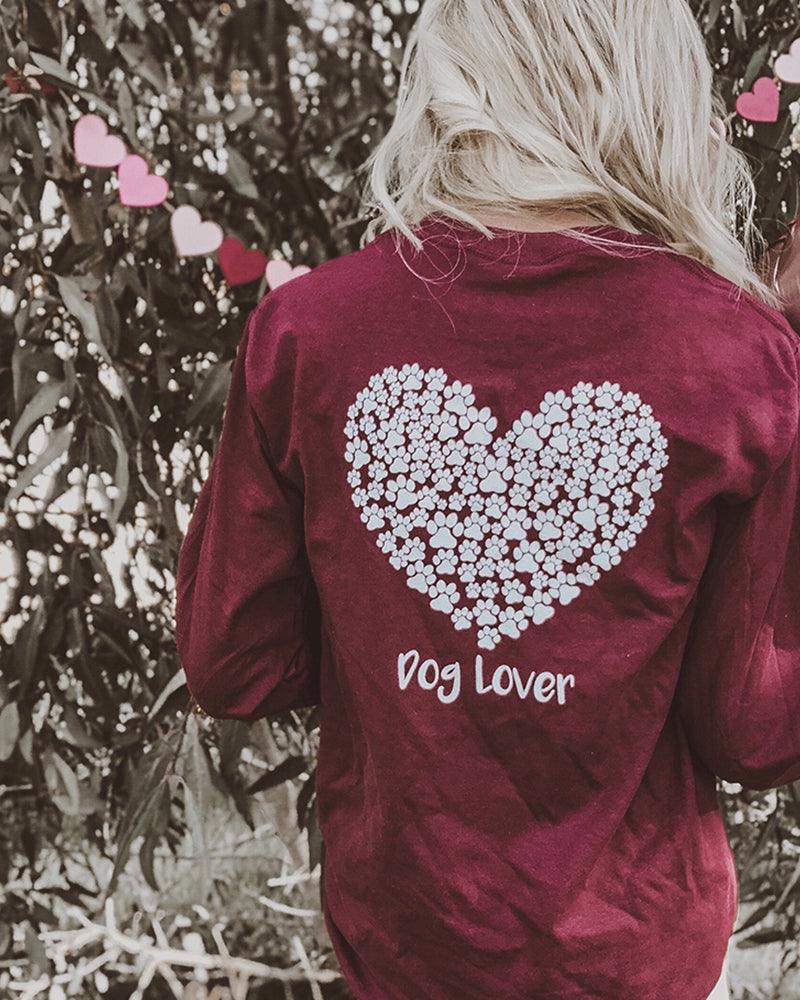 Long Sleeve Maroon White Paw Heart Dog Lover Print - Pawz